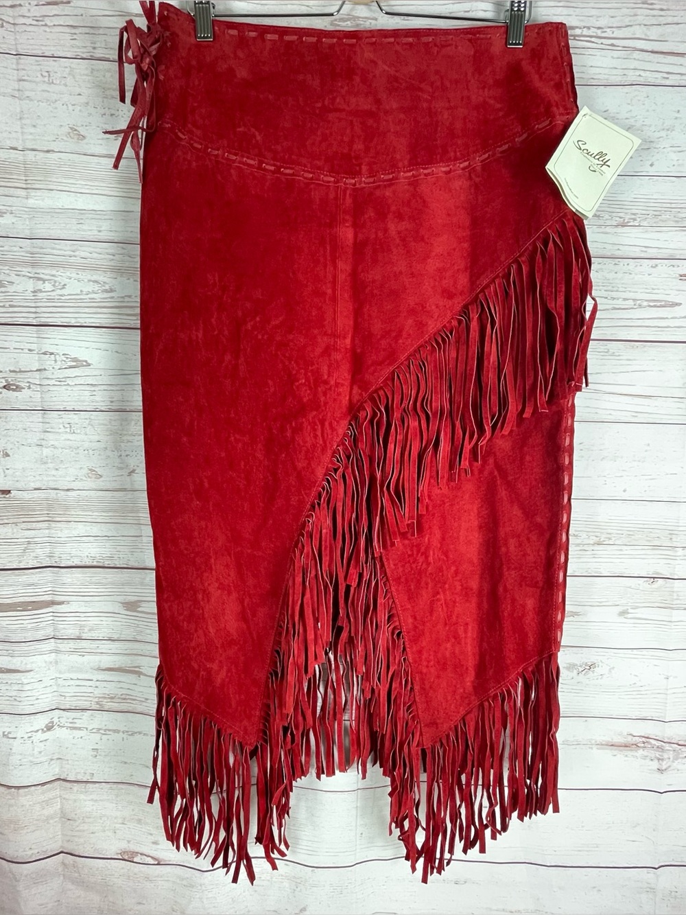 Scully Red Boar Leather Fringe Skirt Sz L Western  Boho Festival NEW W/ FLAW